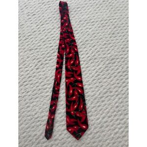 Beans McGee Mens Red Chili Pepper Novelty Cotton Necktie Black Made in USA